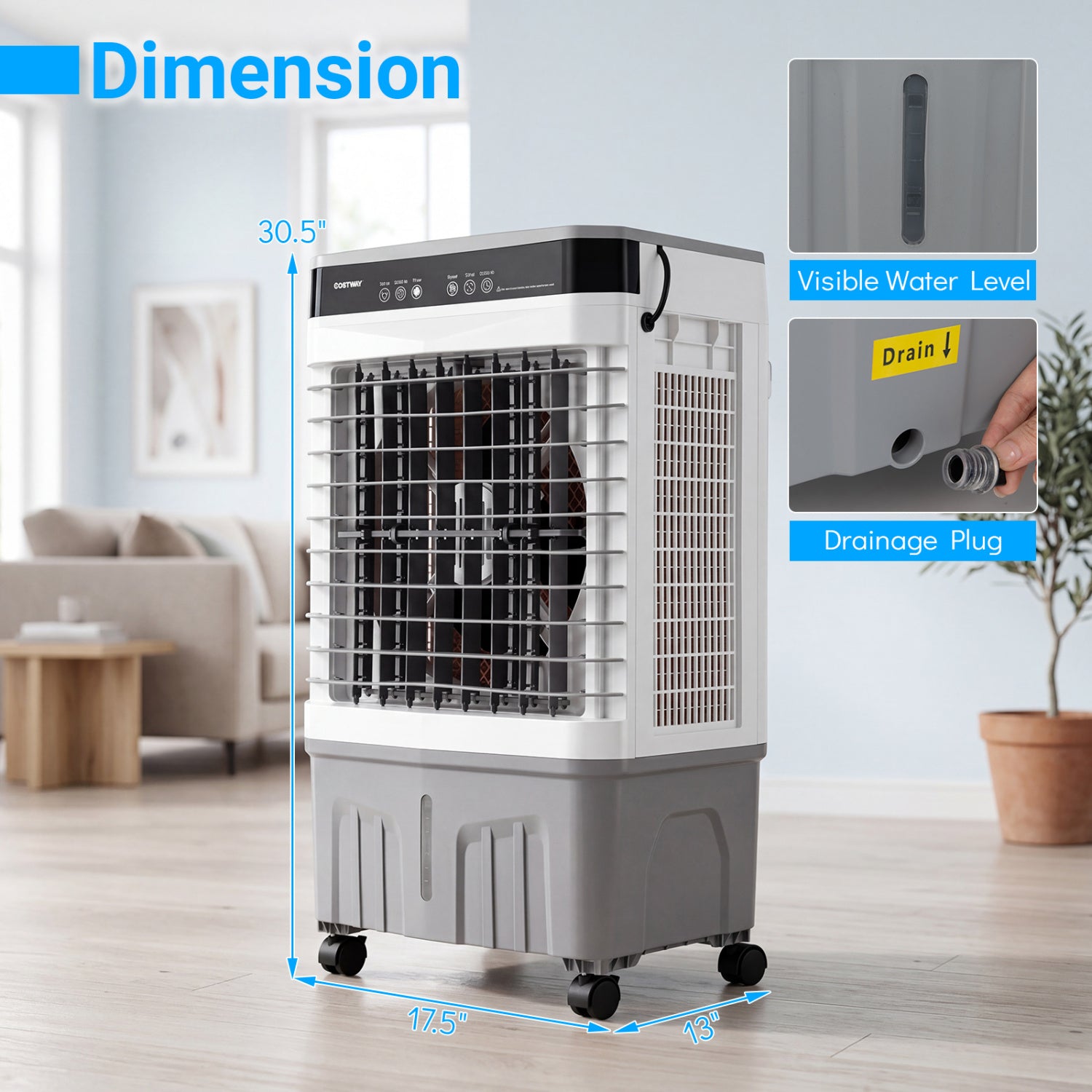 1800 CFM Evaporative Air Cooler with 4 Gal Water Tank-White
