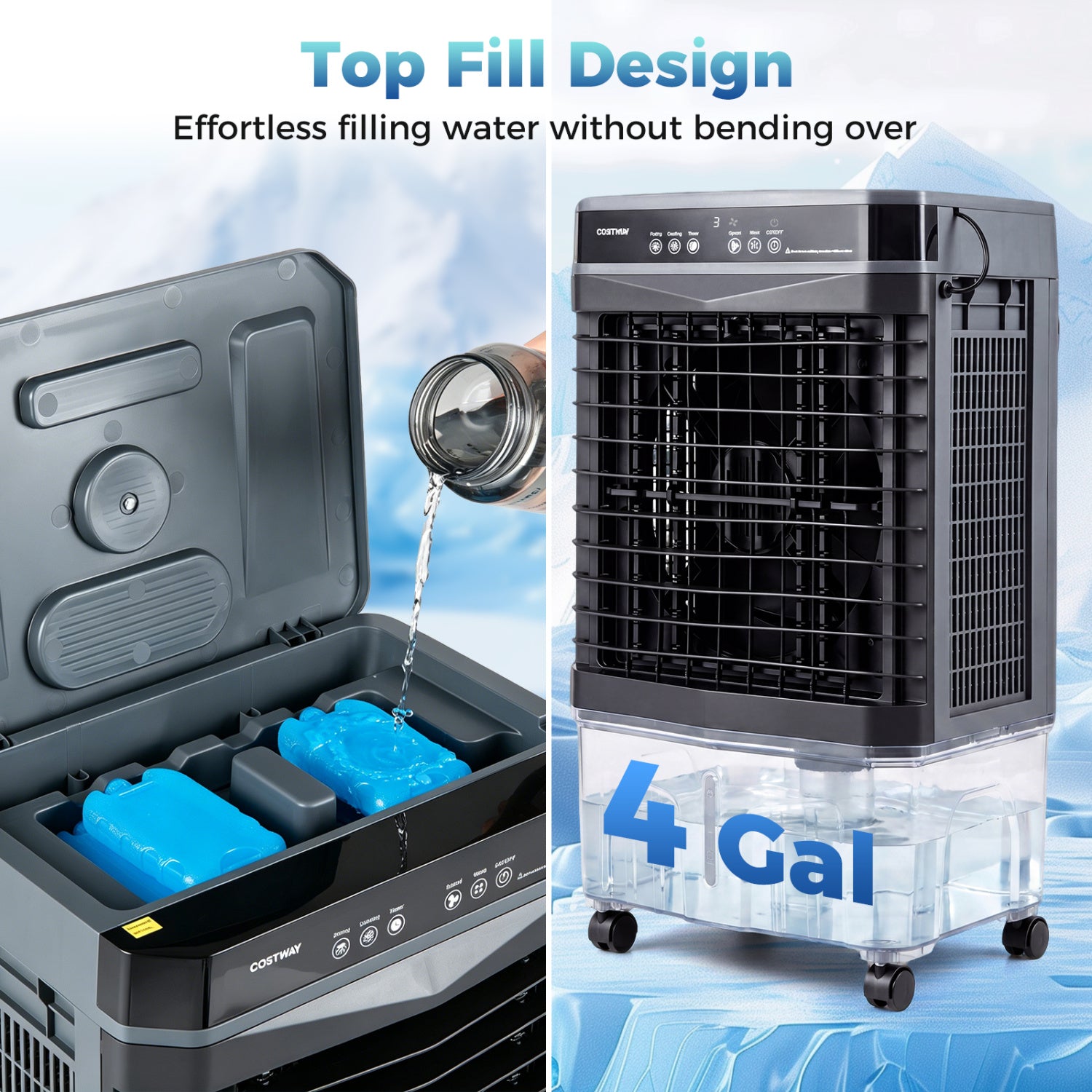 1800 CFM Evaporative Air Cooler with 4 Gal Water Tank-Black