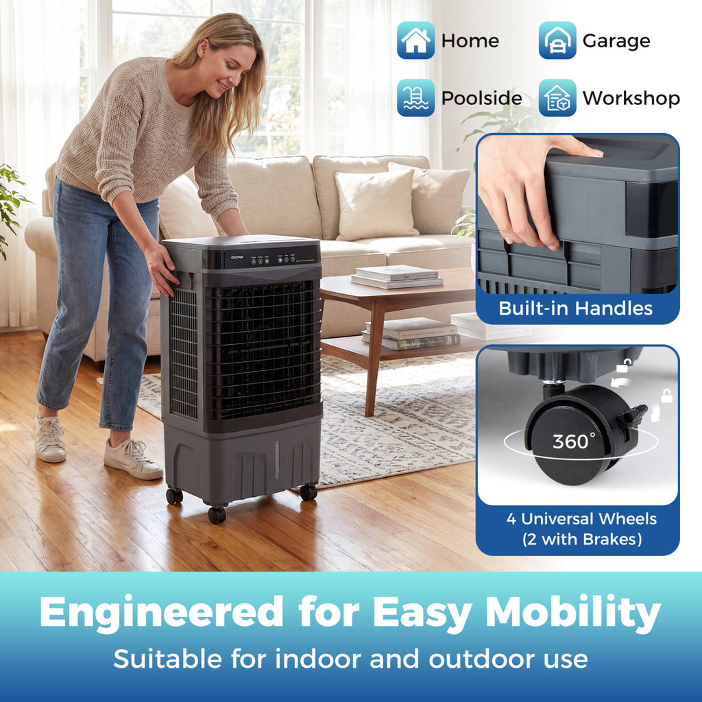 1800 CFM Evaporative Air Cooler with 4 Gal Water Tank-Black