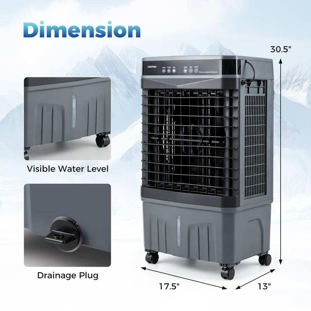 1800 CFM Evaporative Air Cooler with 4 Gal Water Tank-Black