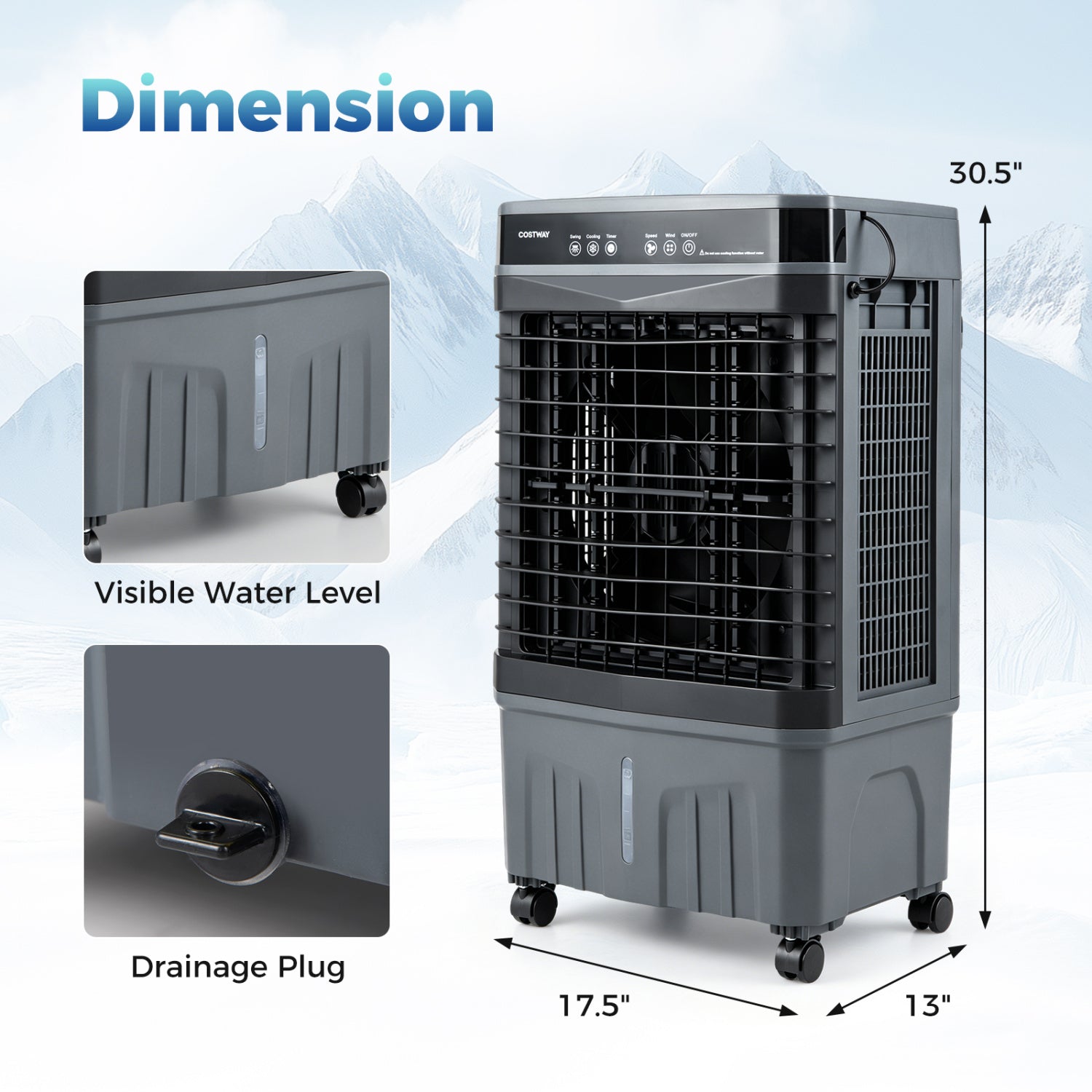 1800 CFM Evaporative Air Cooler with 4 Gal Water Tank-Black