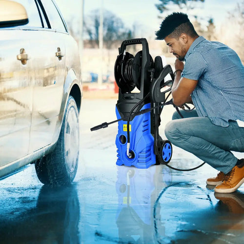 1800W 2030PSI Electric Pressure Washer Cleaner with Hose Reel-Blue - Blue - Pressure Washers