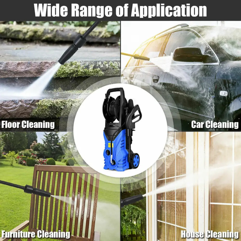1800W 2030PSI Electric Pressure Washer Cleaner with Hose Reel-Blue - Blue - Pressure Washers
