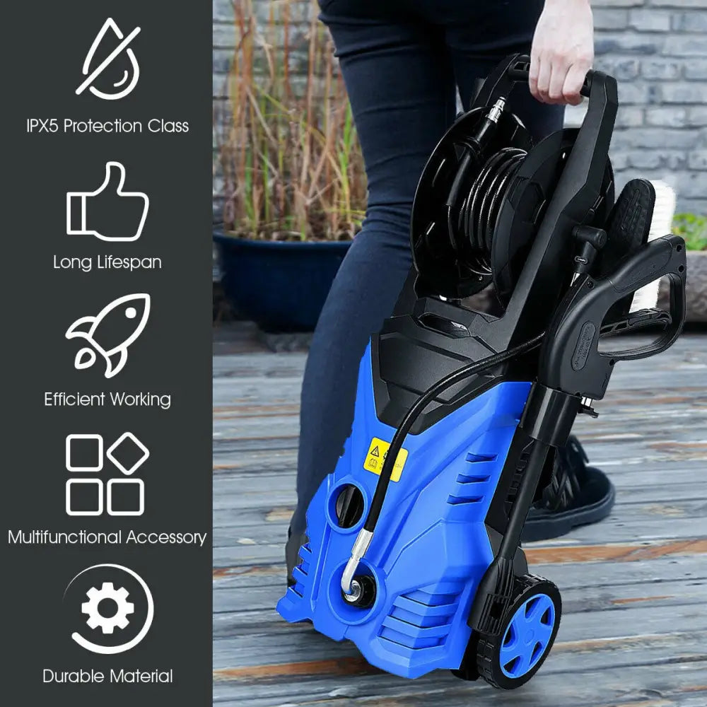 1800W 2030PSI Electric Pressure Washer Cleaner with Hose Reel-Blue - Blue - Pressure Washers