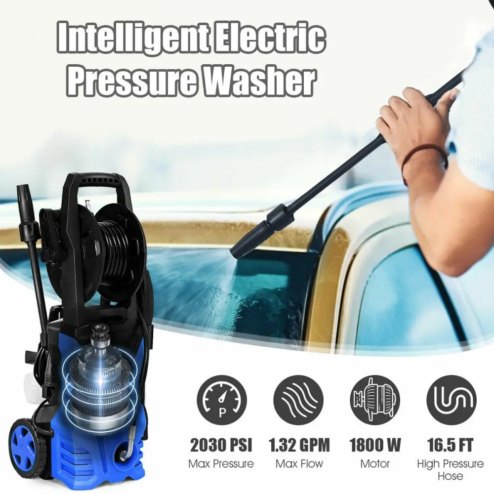 1800W 2030PSI Electric Pressure Washer Cleaner with Hose Reel-Blue - Blue - Pressure Washers