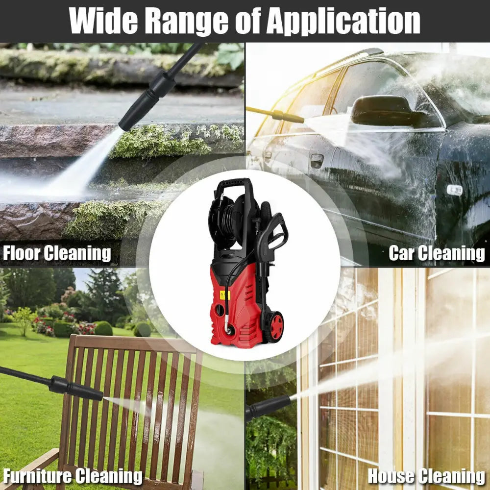 1800W 2030PSI Electric Pressure Washer Cleaner with Hose Reel-Red - Red - Pressure Washers