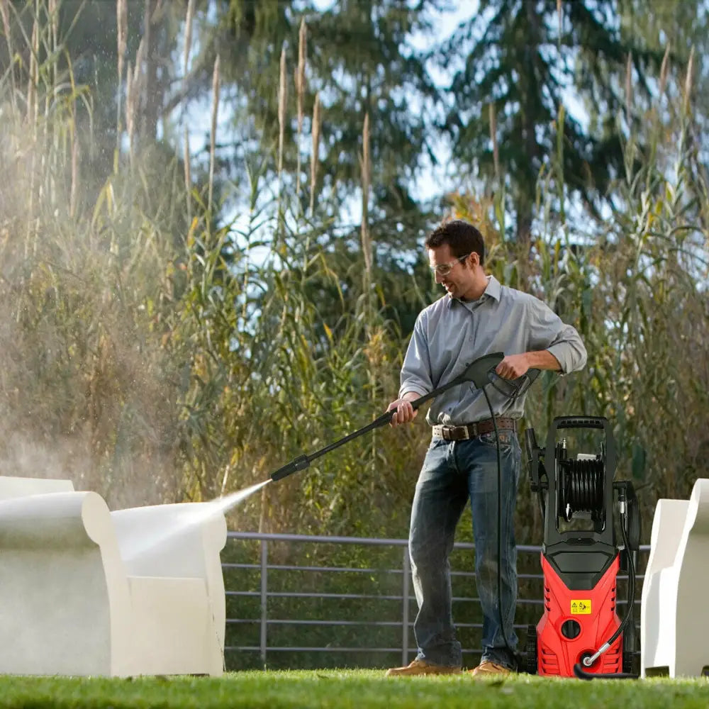1800W 2030PSI Electric Pressure Washer Cleaner with Hose Reel-Red - Red - Pressure Washers