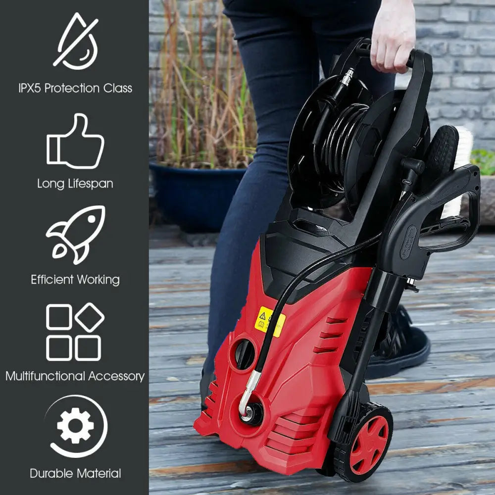 1800W 2030PSI Electric Pressure Washer Cleaner with Hose Reel-Red - Red - Pressure Washers