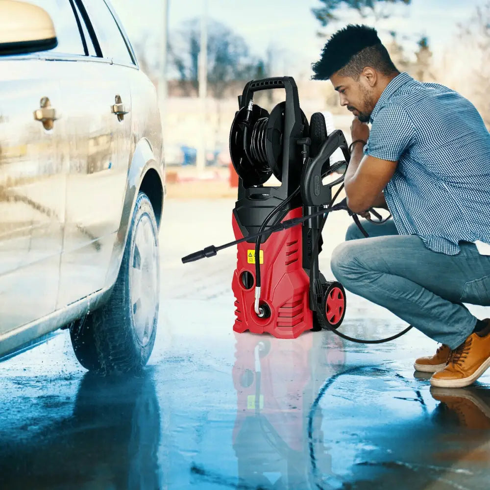 1800W 2030PSI Electric Pressure Washer Cleaner with Hose Reel-Red - Red - Pressure Washers