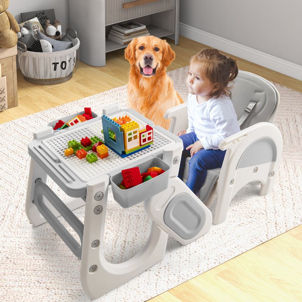Convertible Baby High Chair with Double-layer Tray and Adjustable Backrest-Grey - Gray - High Chairs
