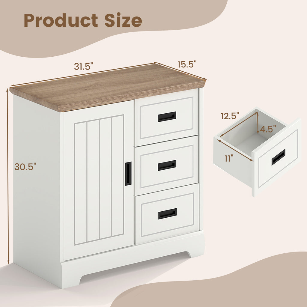 Farmhouse Sideboard Buffet Cabinet Kitchen Pantry with Sliding Doors-White