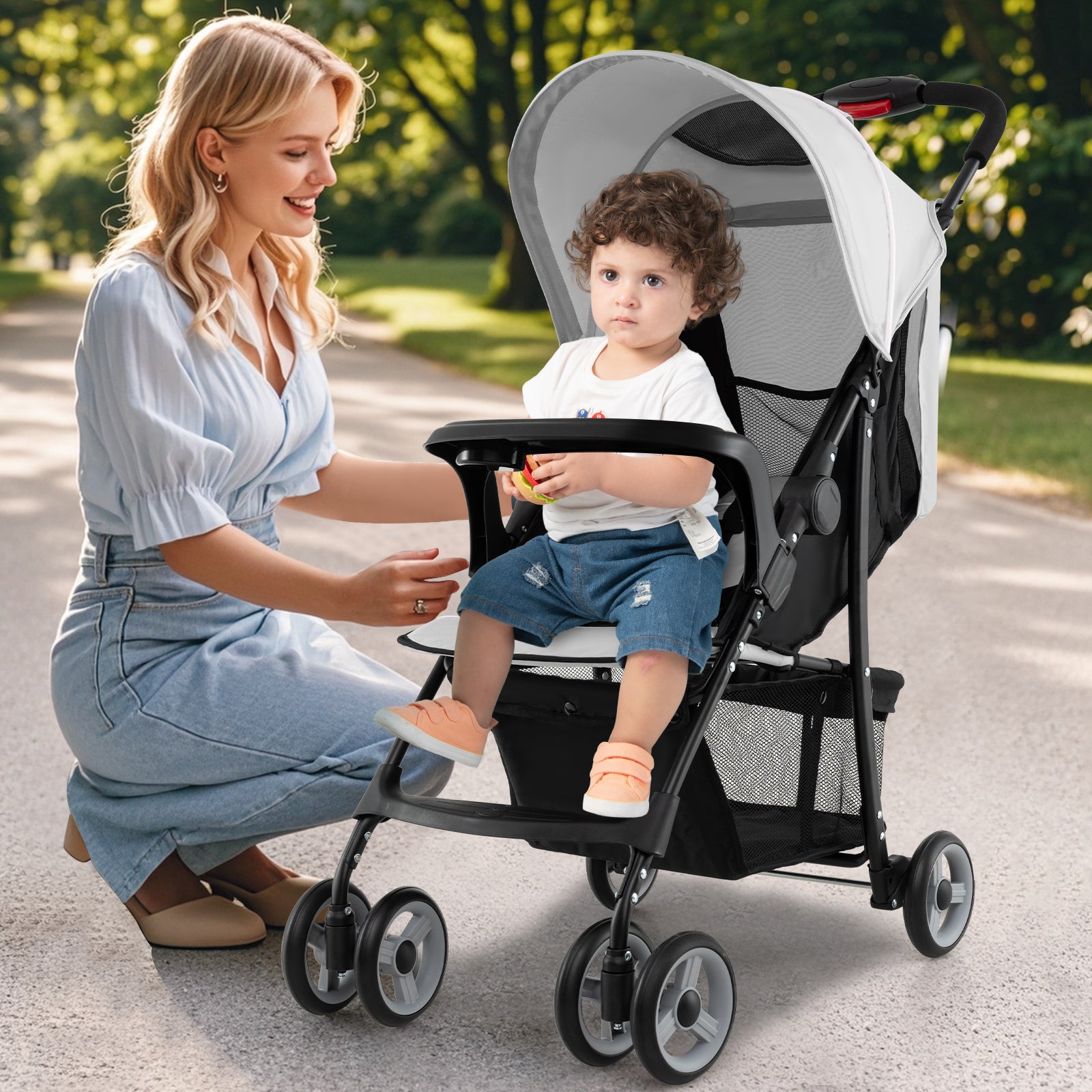 Toddler Travel Stroller for Airplane with Canopy and Adjustable Backrest-Gray