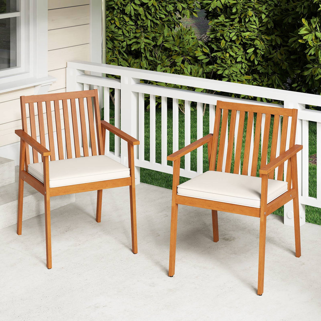 2 Pieces Patio Dining Chairs Outdoor Acacia Wood Chairs with Removable Padded Cushion-Natural