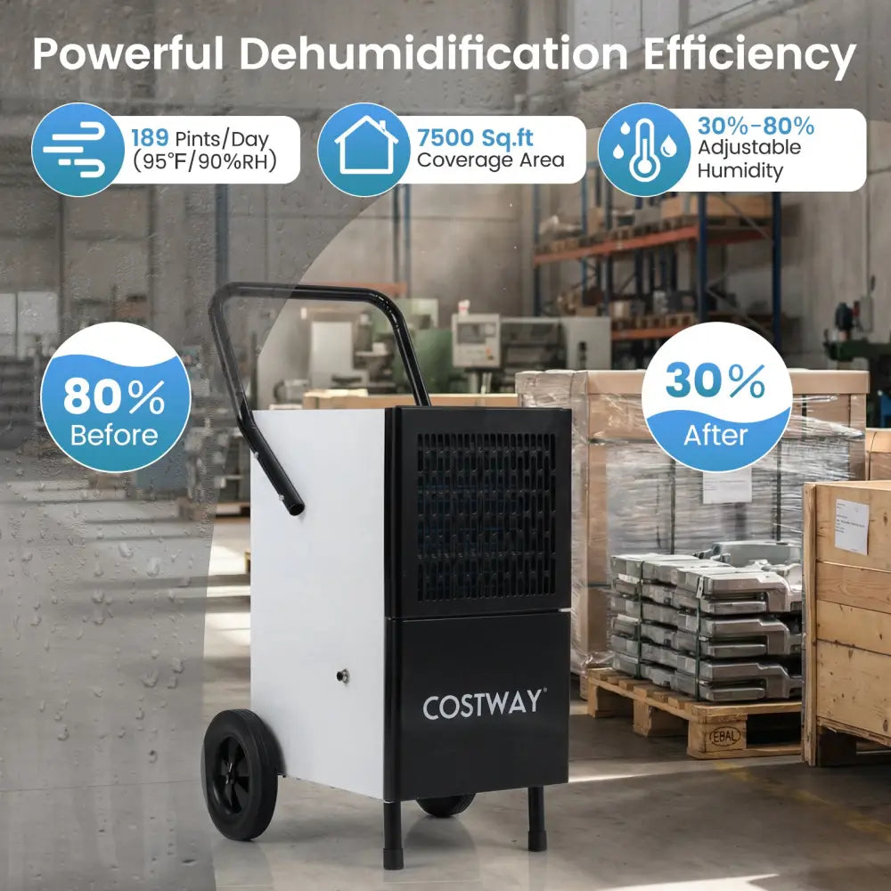 189 Pints Commercial Dehumidifier with Built-in Water Pump-Black - Black - Dehumidifiers