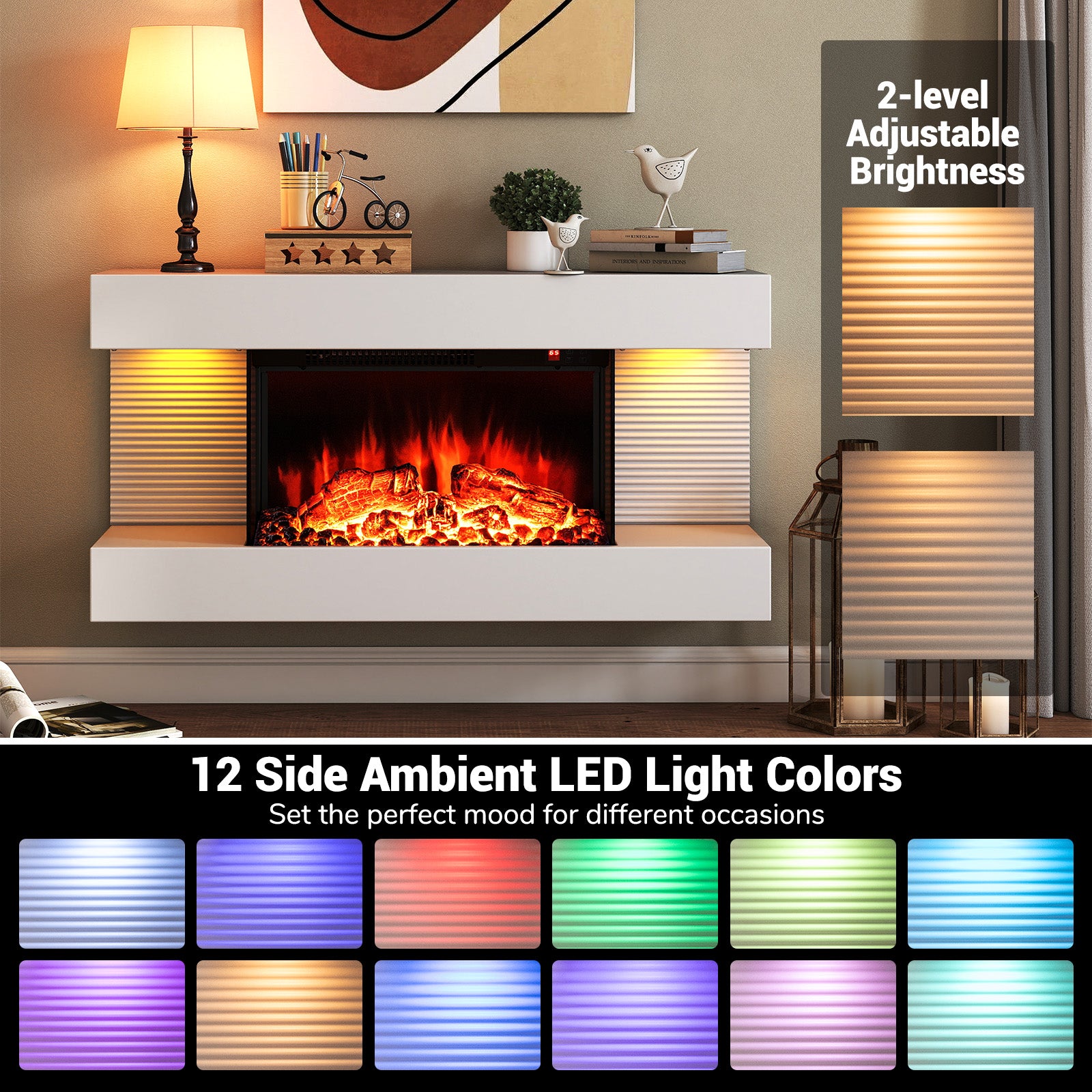 18/36 Inch 3-Sided Wall Mounted Electric Fireplace with 32/50 Inch Wide Floating Mantle-32 Inch