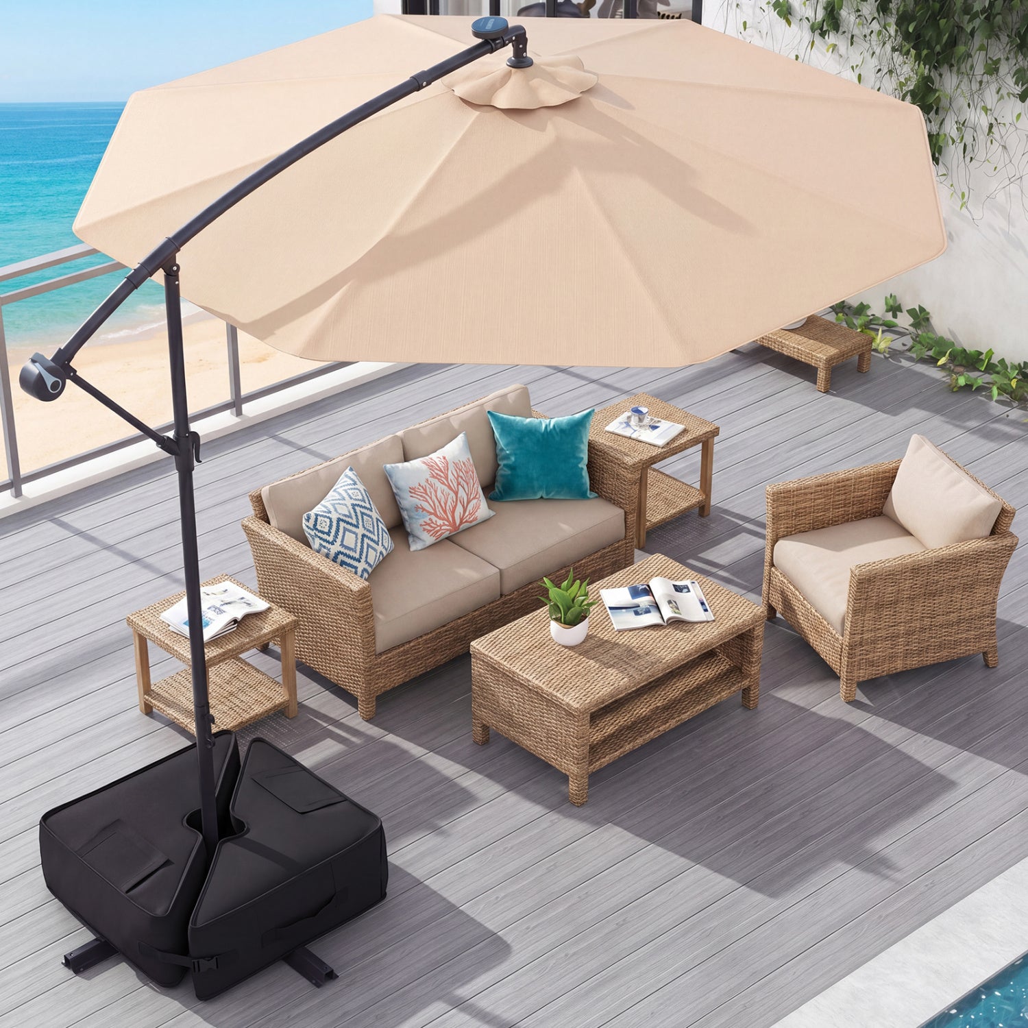 Poids de base de parasol carré 47 cm avec tissu résistant aux intempéries - Noir