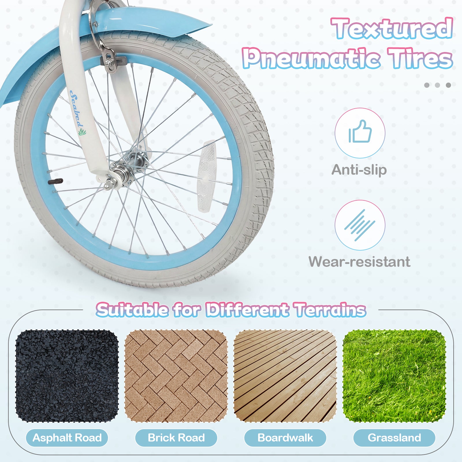18 Inch Kids Bike Adjustable with Basket and Streamers Blue for Kids Aged 4-8 Years Old - Princess of the Sea Theme