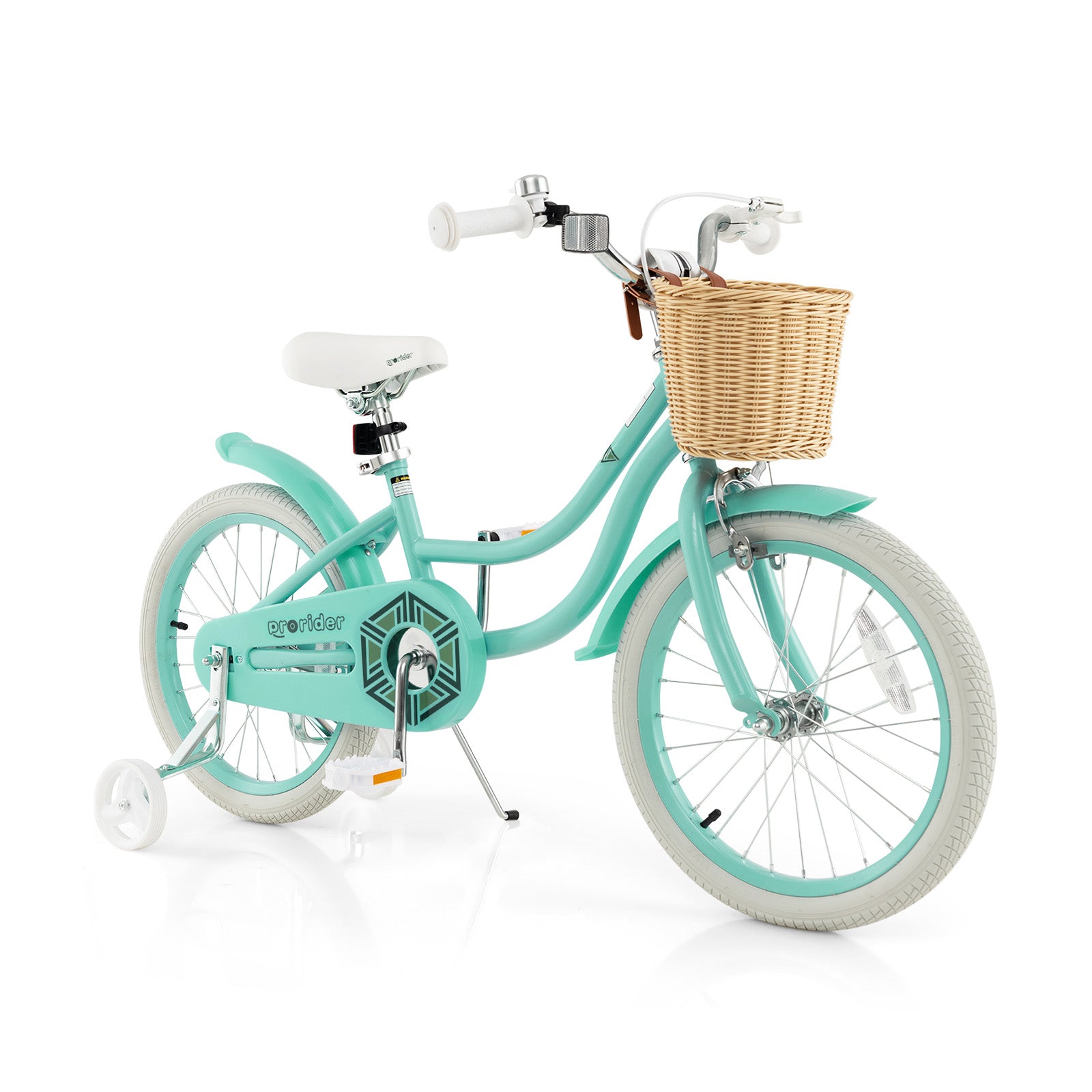18-Inch Kids Bike with Training Wheels and Adjustable Handlebar Seat-Green