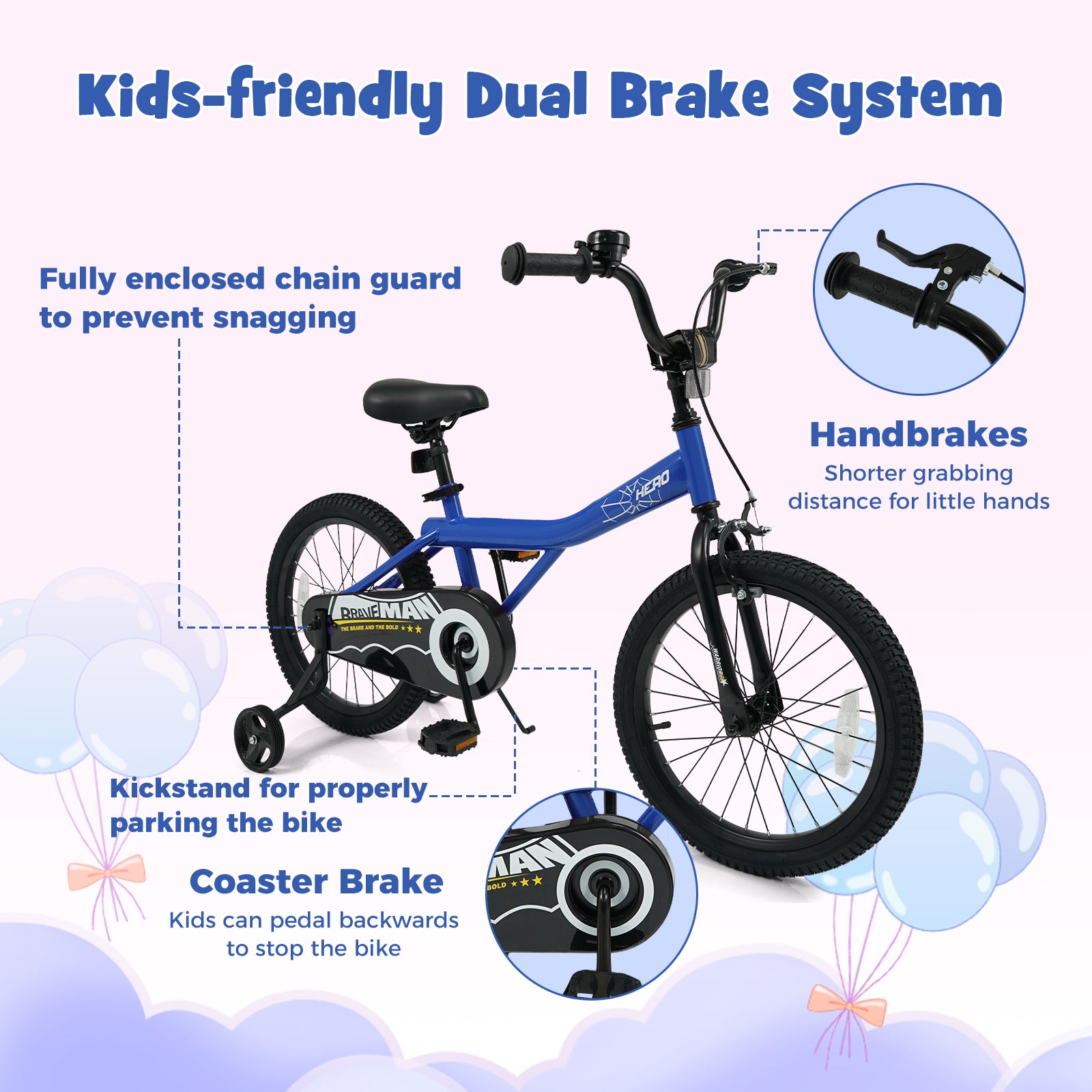 18-Inch Kids Bike with Removable Training Wheels Navy - Brave Hero