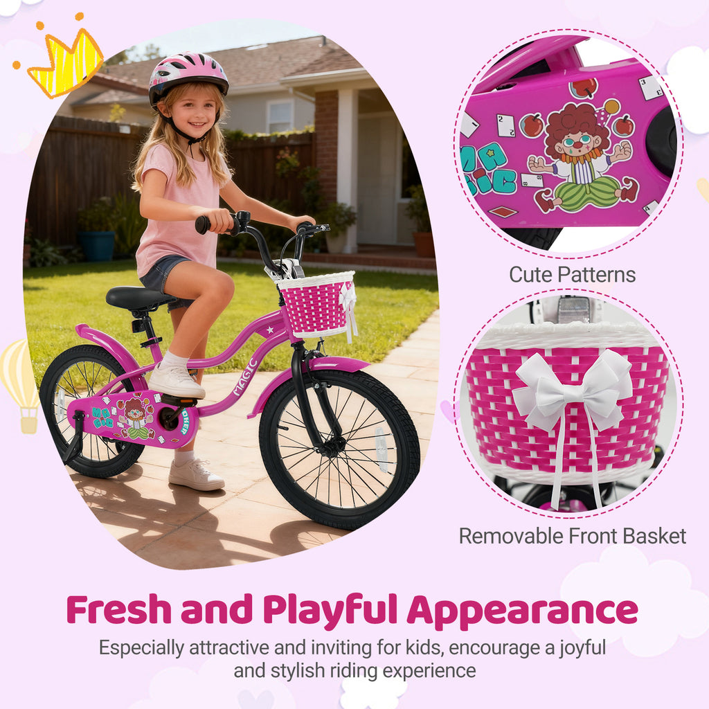 18 Inch Kids Bike with Training Wheels for Aged 3-8 Years Old - Magic Rose