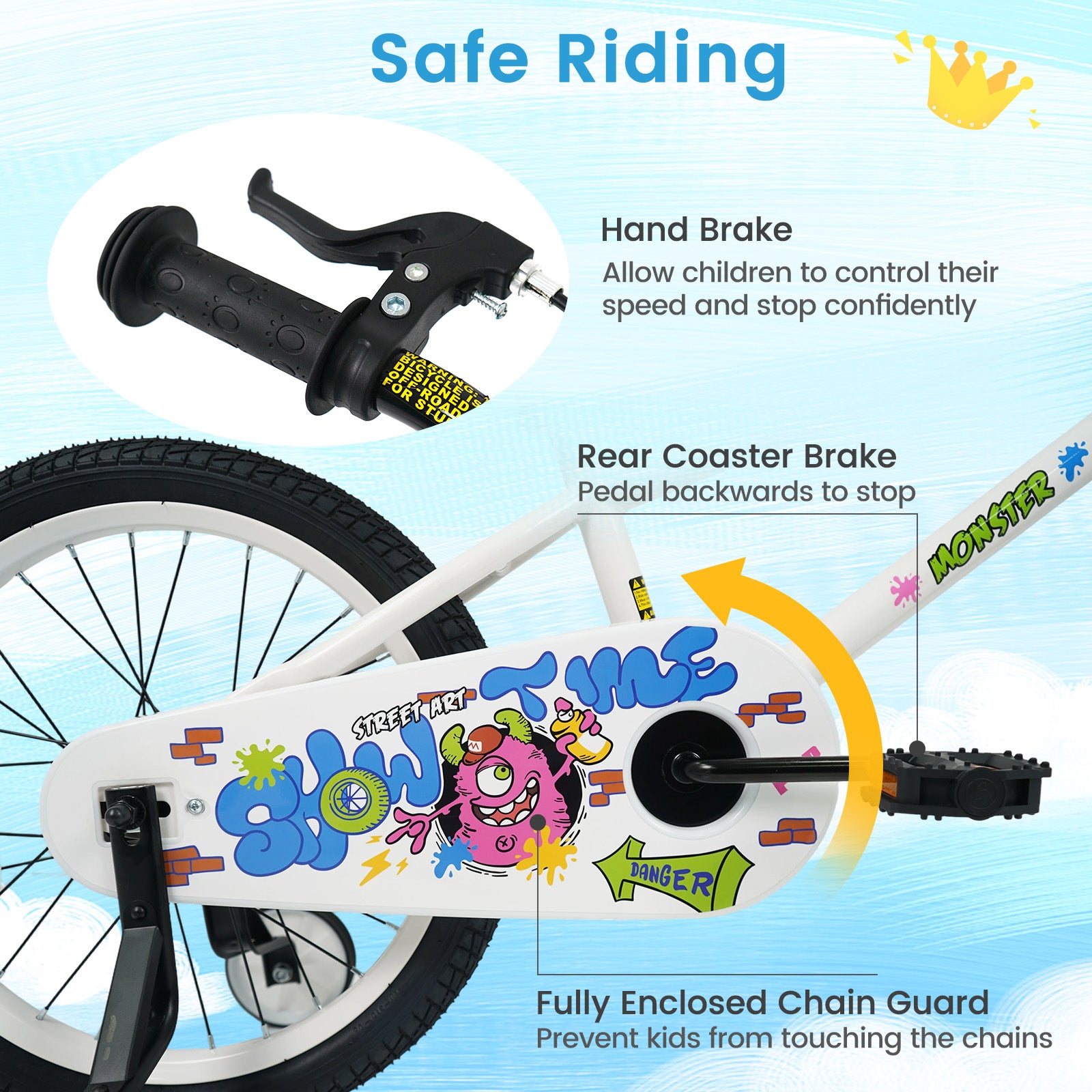 18 Inch Kids Bike with Training Wheels for Ages 4-8 Years Old White- Street Art Time