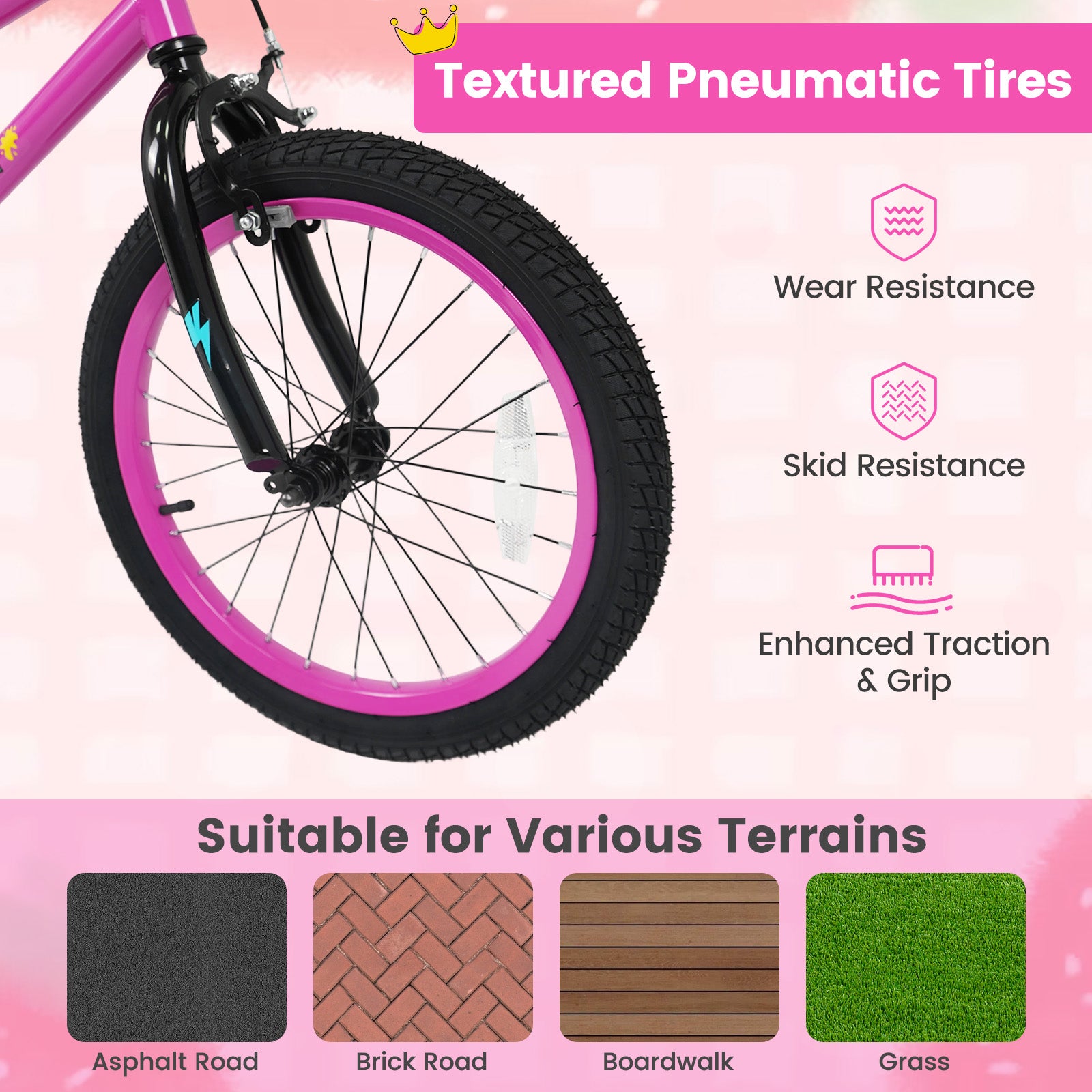 18 Inch Kids Bike with Training Wheels for Ages 4-8 Years Old Pink- Street Art Time