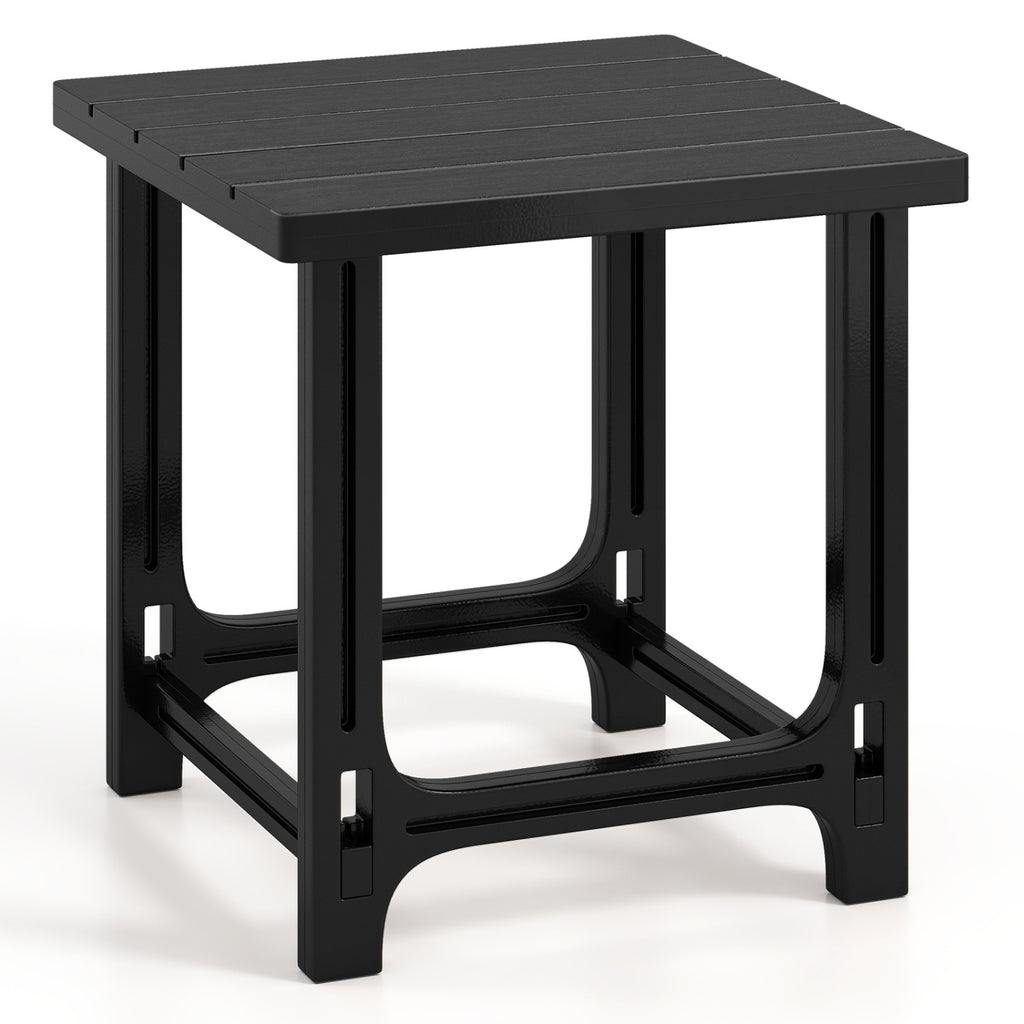 18 Inch Outdoor Adirondack Side Table with Slatted Surface-Black