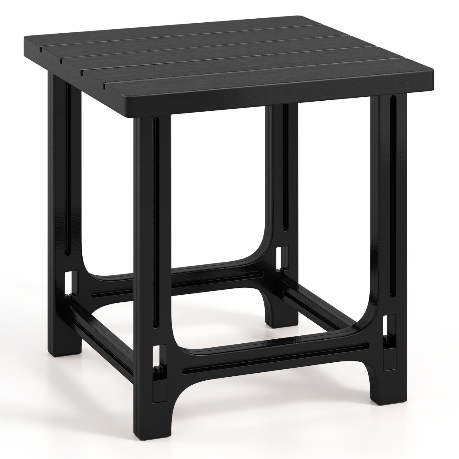 18 Inch Outdoor Adirondack Side Table with Slatted Surface-Black