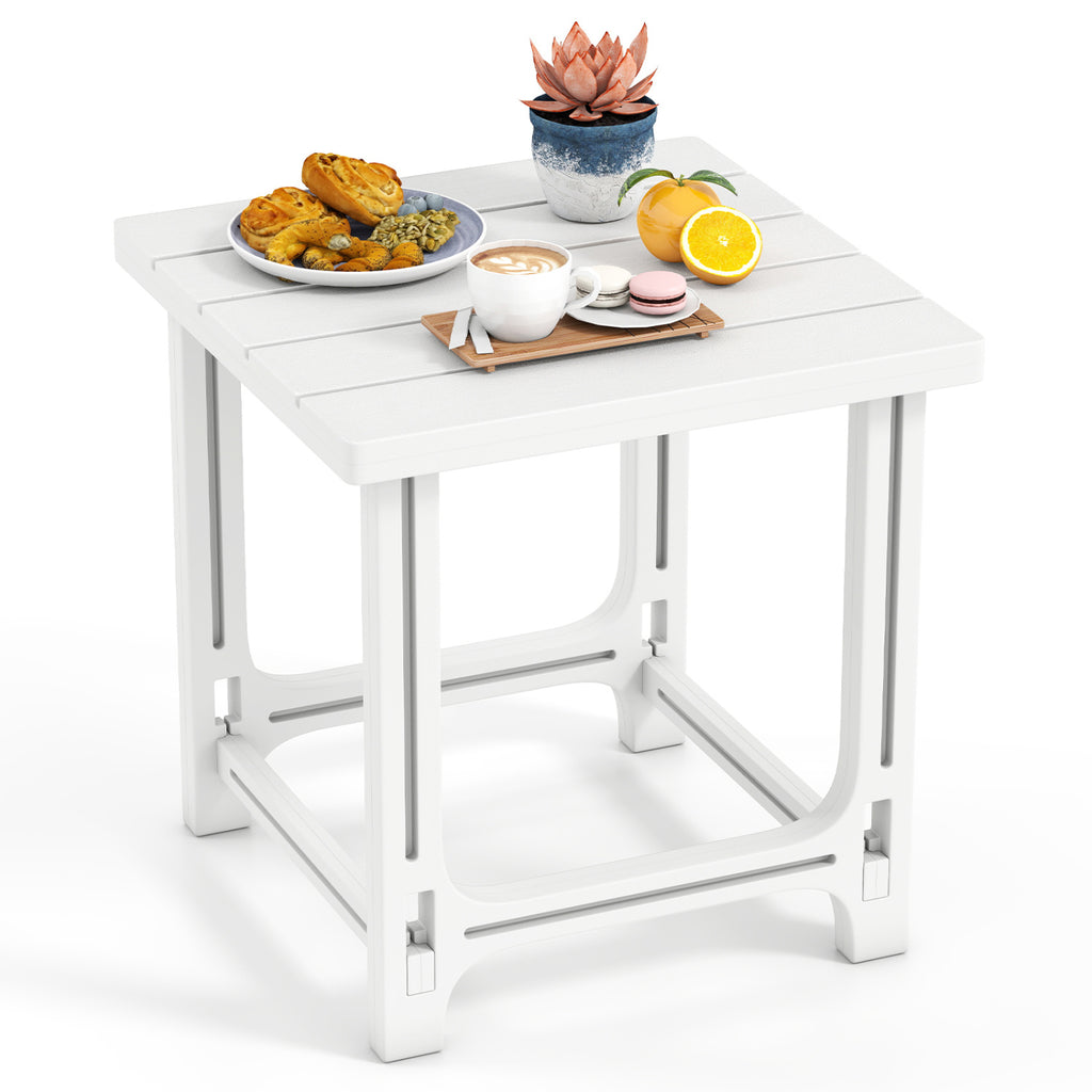 18 Inch Outdoor Adirondack Side Table with Slatted Surface-White