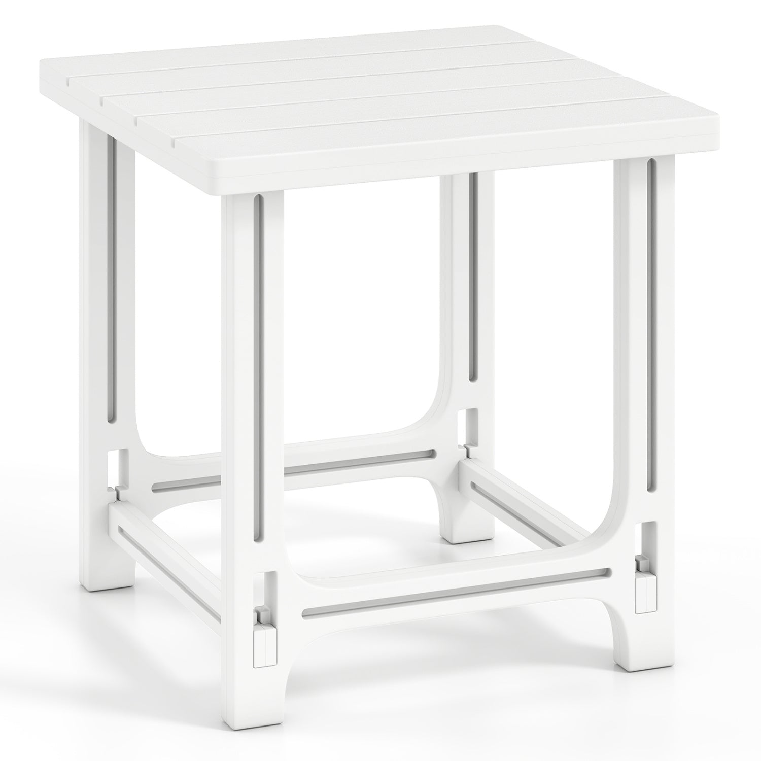 18 Inch Outdoor Adirondack Side Table with Slatted Surface-White