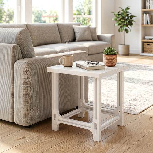 18 Inch Outdoor Adirondack Side Table with Slatted Surface-White