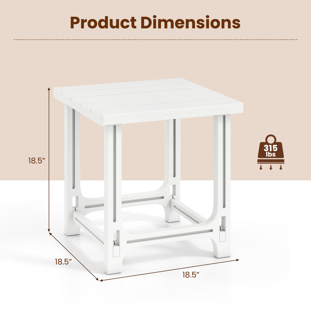 18 Inch Outdoor Adirondack Side Table with Slatted Surface-White