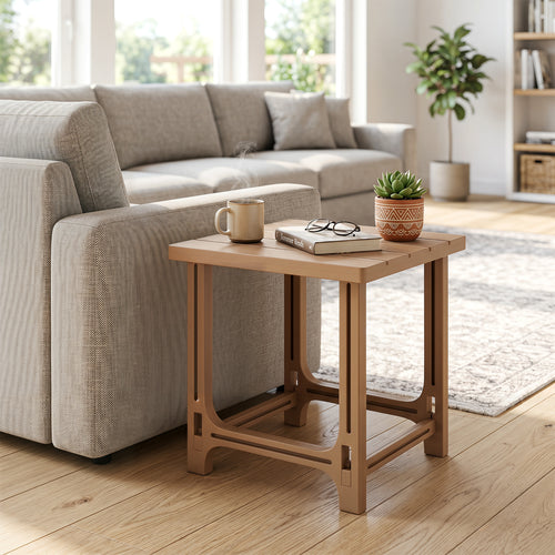 18 Inch Outdoor Adirondack Side Table with Slatted Surface-Brown