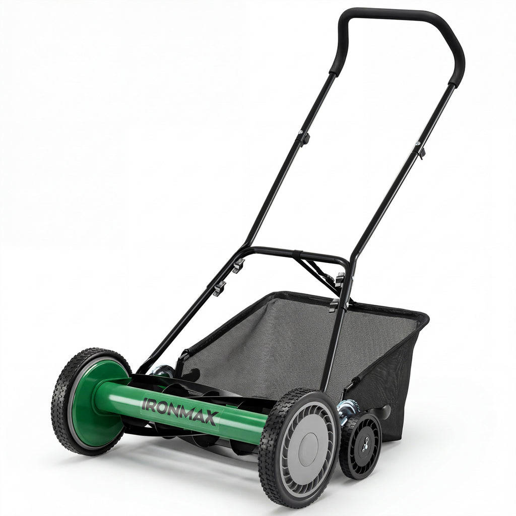 18 Inch Push Reel Lawn Mower 4-Position Adjustable with Removable Grass Catcher-Green