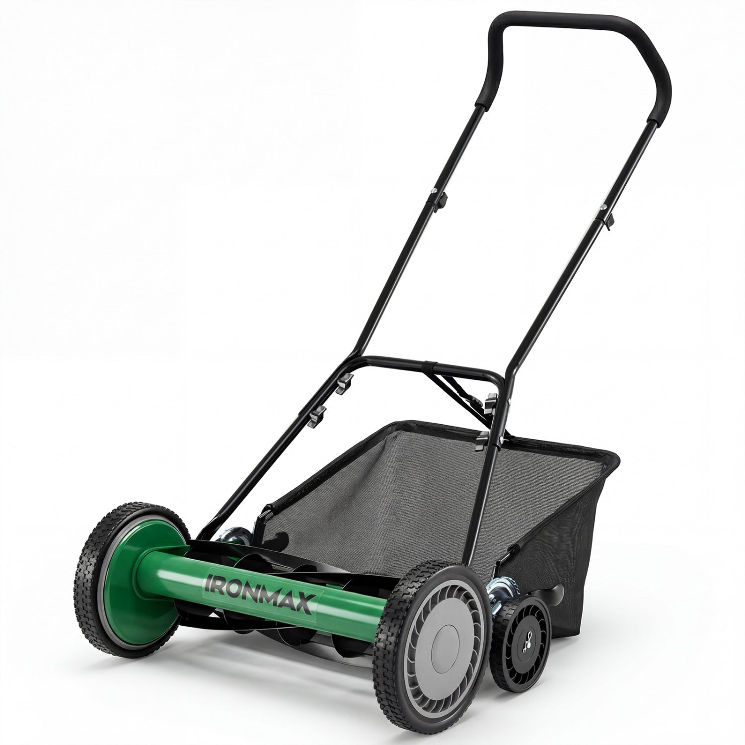 18 Inch Push Reel Lawn Mower 4-Position Adjustable with Removable Grass Catcher-Green