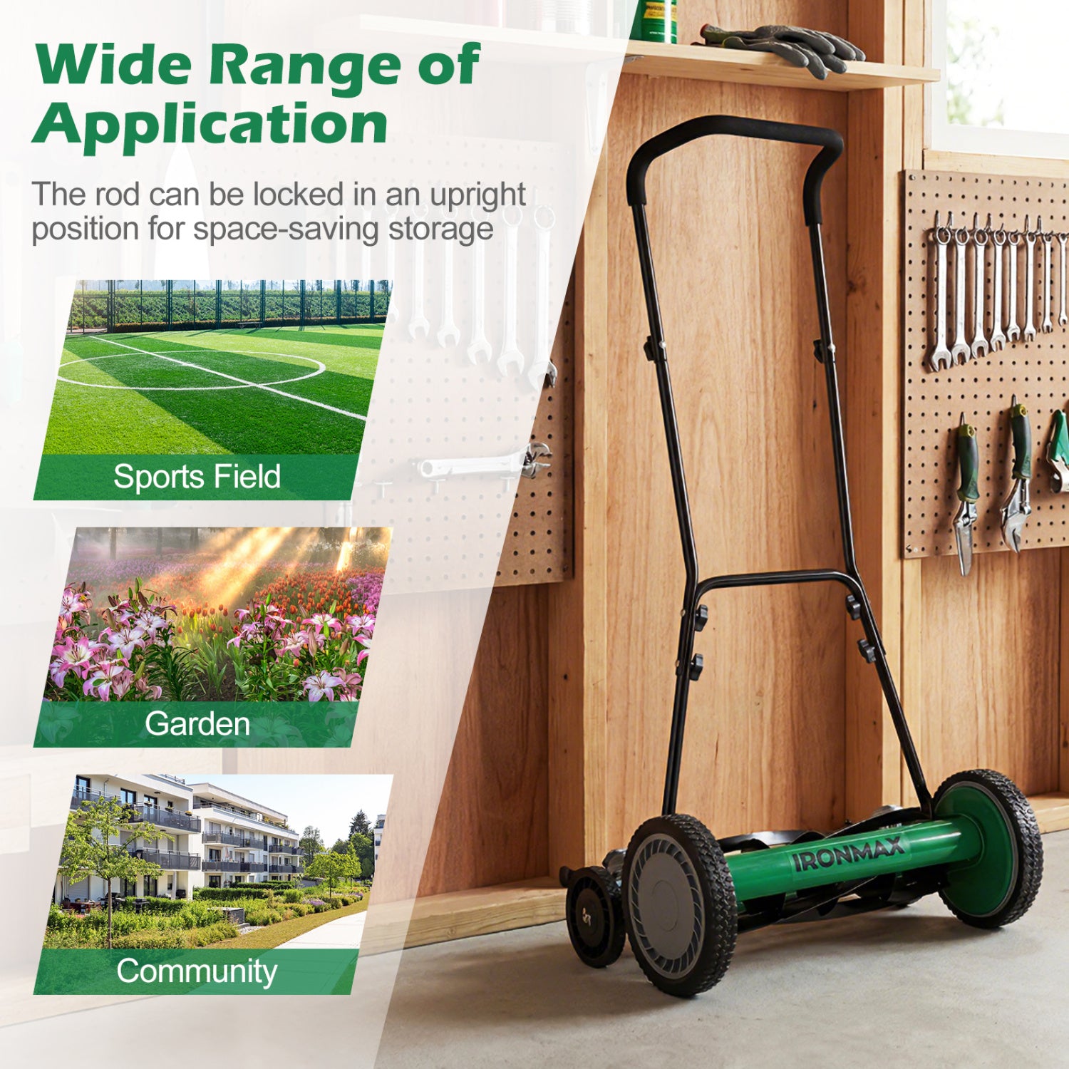 18 Inch Push Reel Lawn Mower 4-Position Adjustable with Removable Grass Catcher-Green