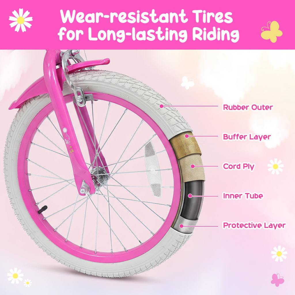 18 Inches Girls Bike with Front Bag and Streamers for 4-8 Years Pink