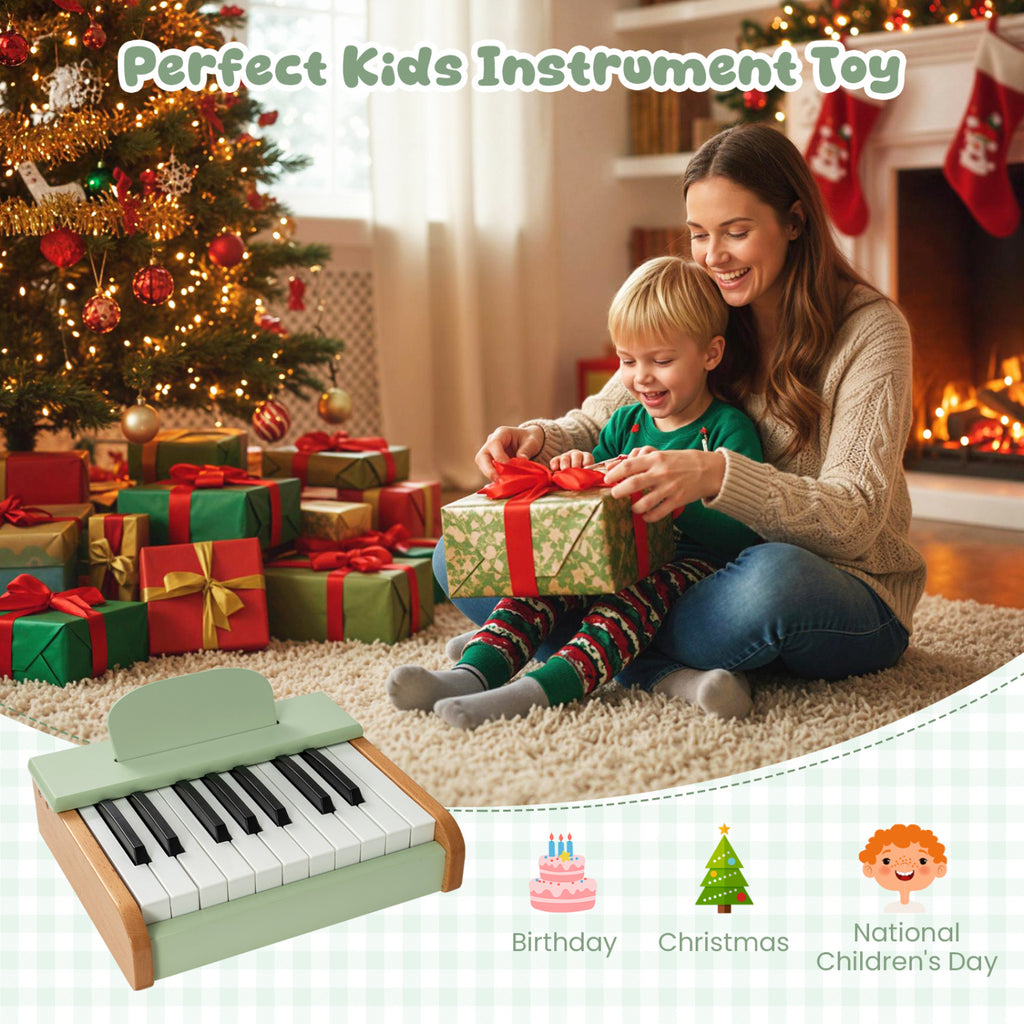18 Keys Wooden Piano for Kids with Removable Music Stand-Green