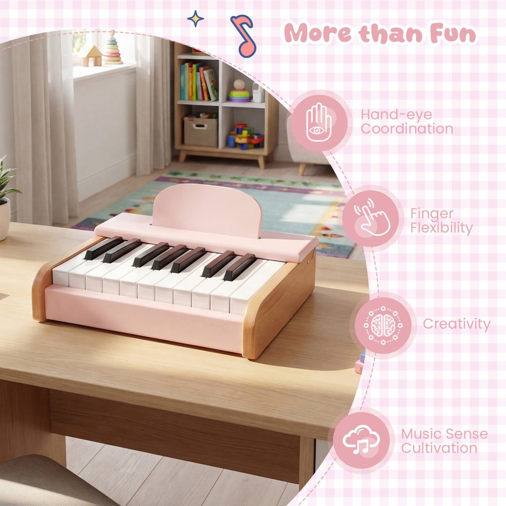 18 Keys Wooden Piano for Kids with Removable Music Stand-Pink