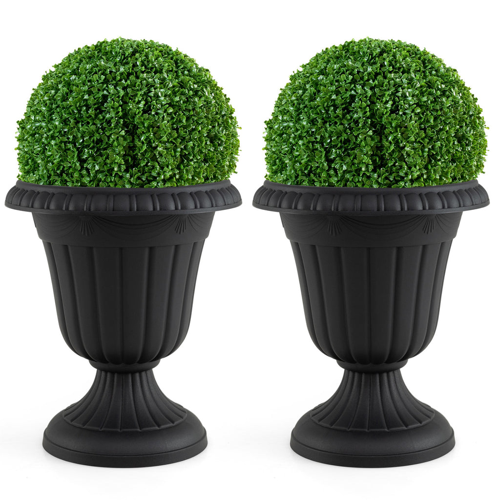 18 inch Tall Vintage Planters Set of 2 with Pedestal Base and Pre-marked Drain Hole-Black