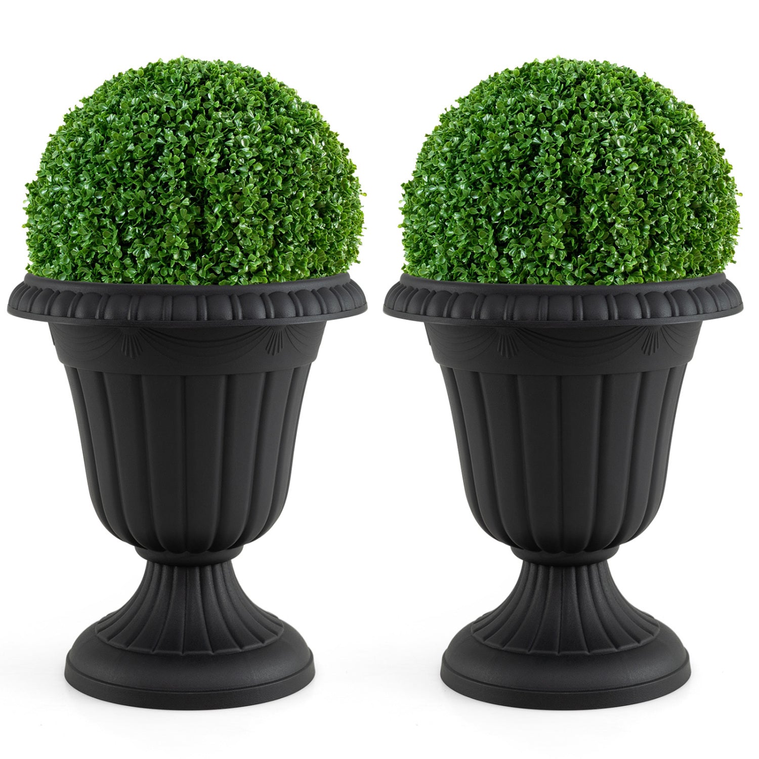 18 inch Tall Vintage Planters Set of 2 with Pedestal Base and Pre-marked Drain Hole-Black