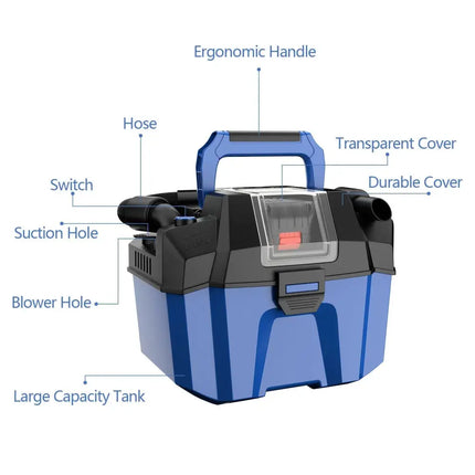 18V Wet Dry Vacuum 2.7 Gal 4 Peak HP Cordless Shop Vac 2.0 AH Battery - Blue - Oasis Home Essentials