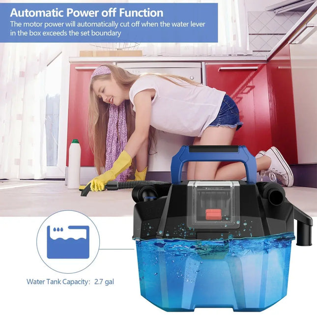 18V Wet Dry Vacuum 2.7 Gal 4 Peak HP Cordless Shop Vac 2.0 AH Battery - Blue - Oasis Home Essentials