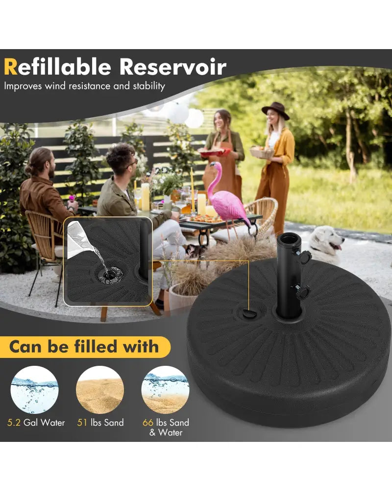 19.5 Inch Fillable Round Umbrella Base Stand for Yard Garden Poolside-Black - Black - Outdoor Umbrella Bases