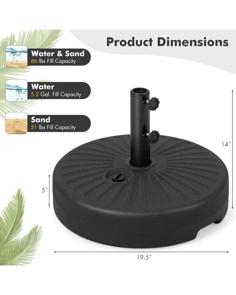 19.5 Inch Fillable Round Umbrella Base Stand for Yard Garden Poolside-Black - Black - Outdoor Umbrella Bases