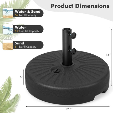 19.5 Inch Fillable Round Umbrella Base Stand for Yard Garden Poolside-Black - Black - Outdoor Umbrella Bases