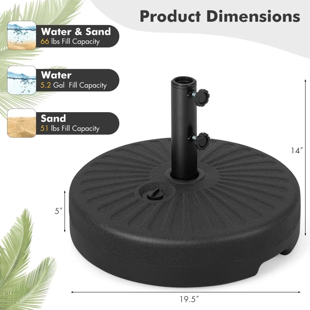 19.5 Inch Fillable Round Umbrella Base Stand for Yard Garden Poolside-Black - Black - Outdoor Umbrella Bases