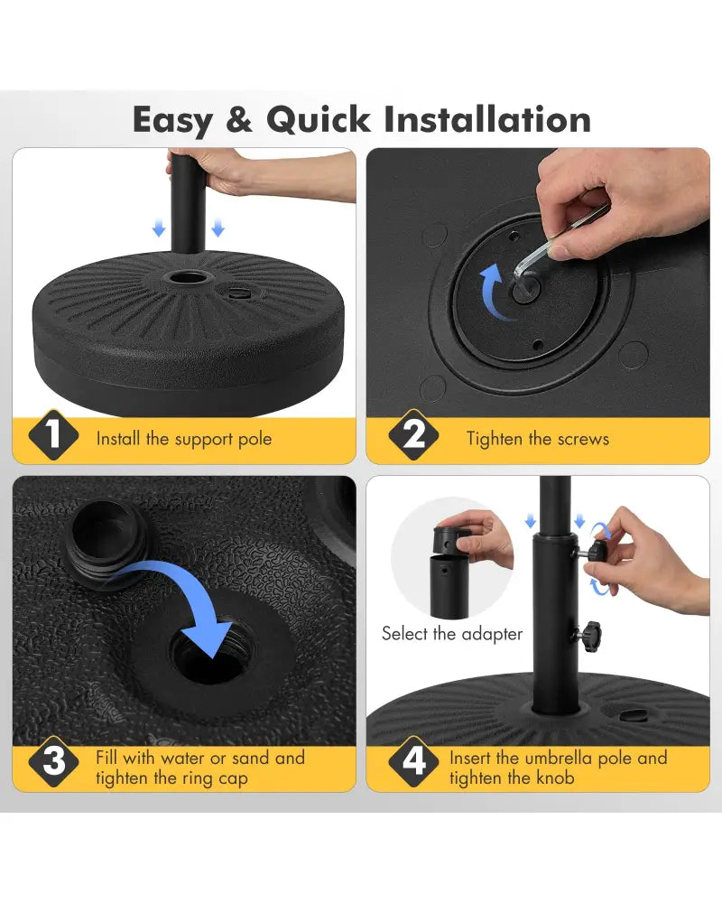 19.5 Inch Fillable Round Umbrella Base Stand for Yard Garden Poolside-Black - Black - Outdoor Umbrella Bases