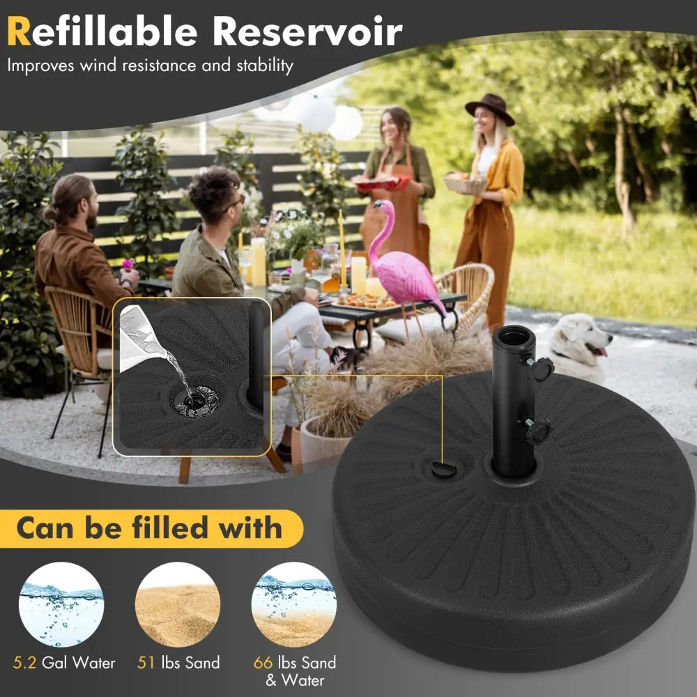 19.5 Inch Fillable Round Umbrella Base Stand for Yard Garden Poolside-Black - Black - Outdoor Umbrella Bases