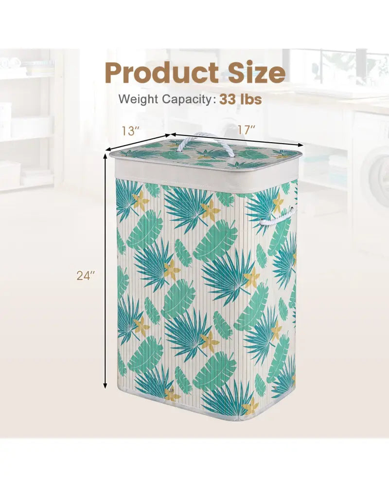 19 Gal Bamboo Clothes Hamper with Removable Liner and Portable Handles-Green - Green - Laundry Baskets